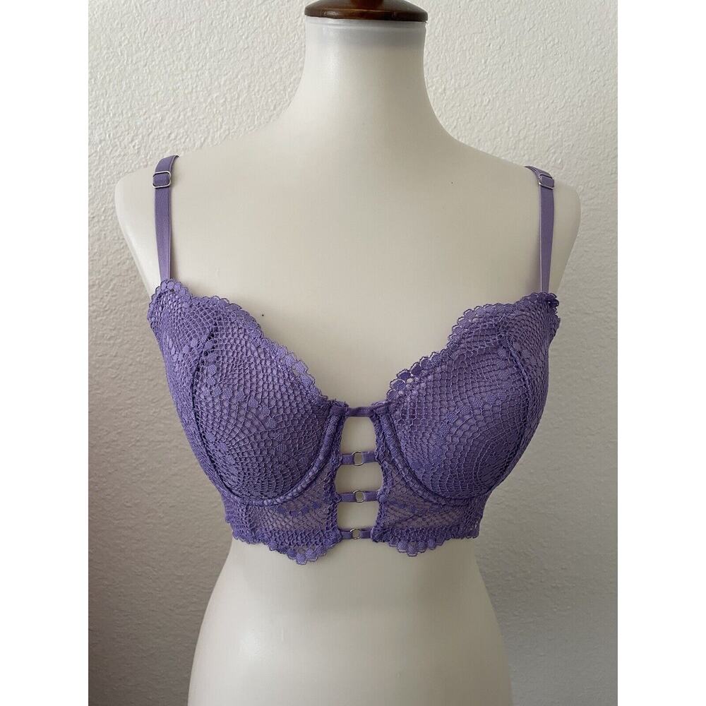 Adore Me Purple Lace Longline Plunge Bra